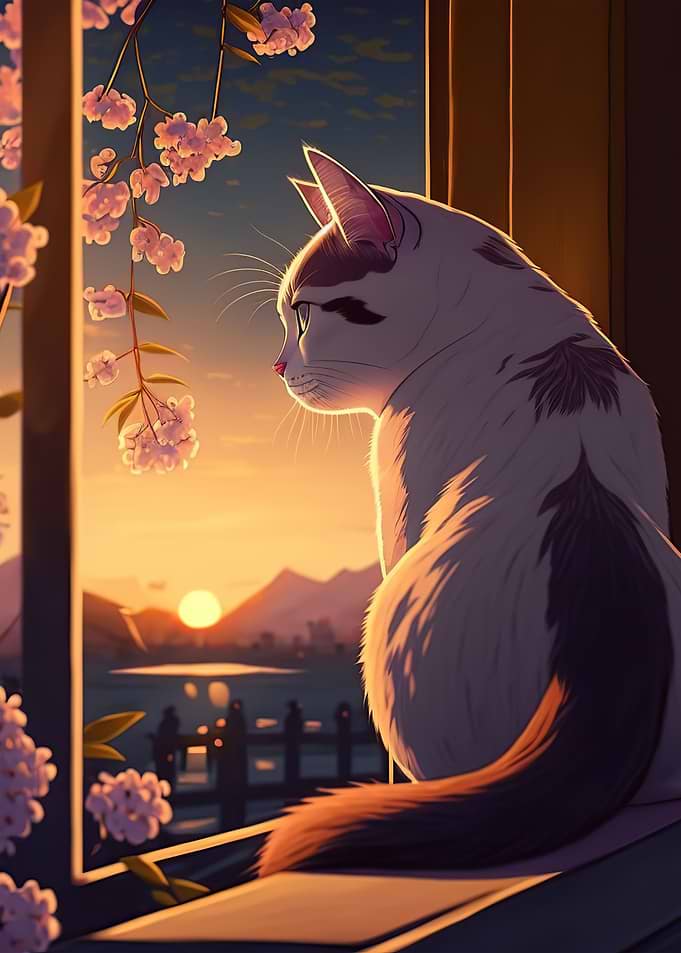 Cat Cherry Blossoms