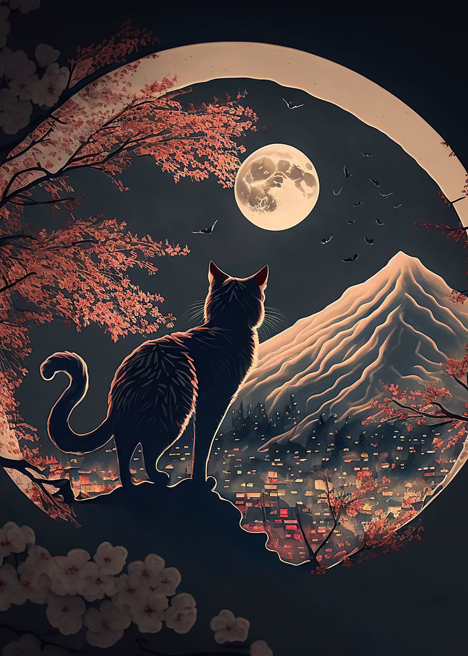 Cat Cherry Blossoms