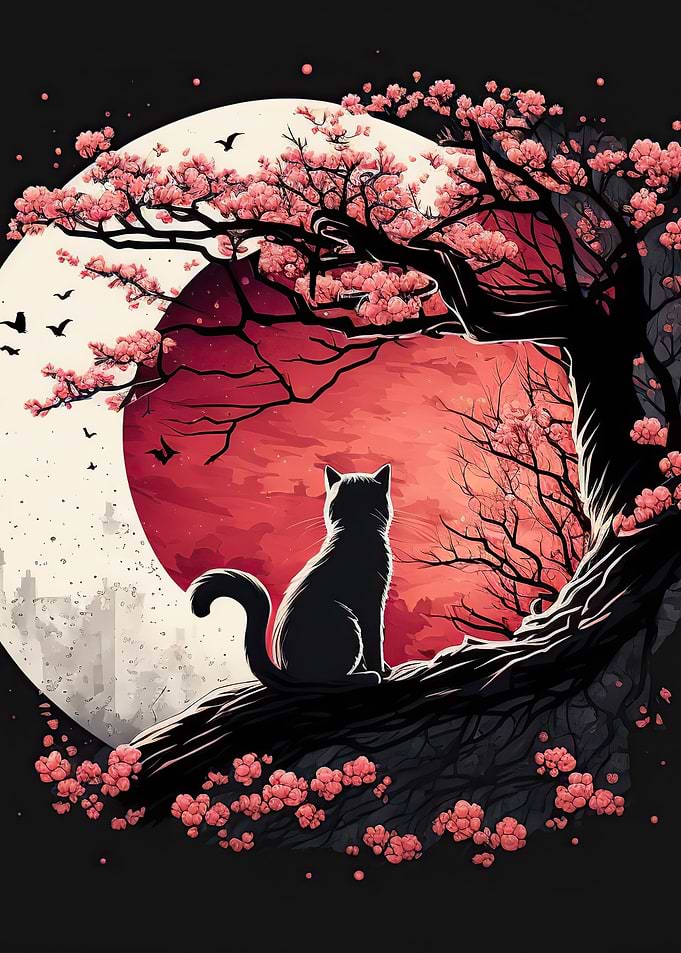 Cat Cherry Blossoms