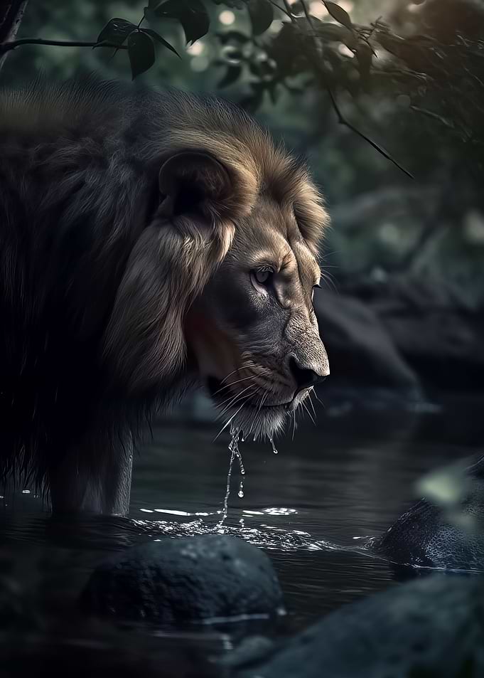 Water Drinking Lion