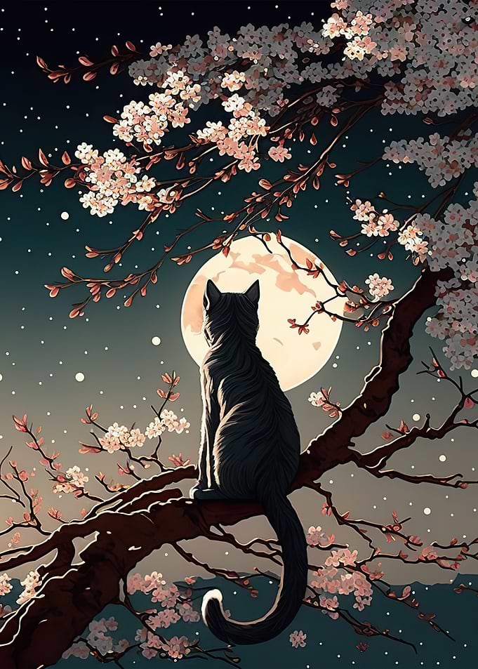 Cat Cherry Blossoms