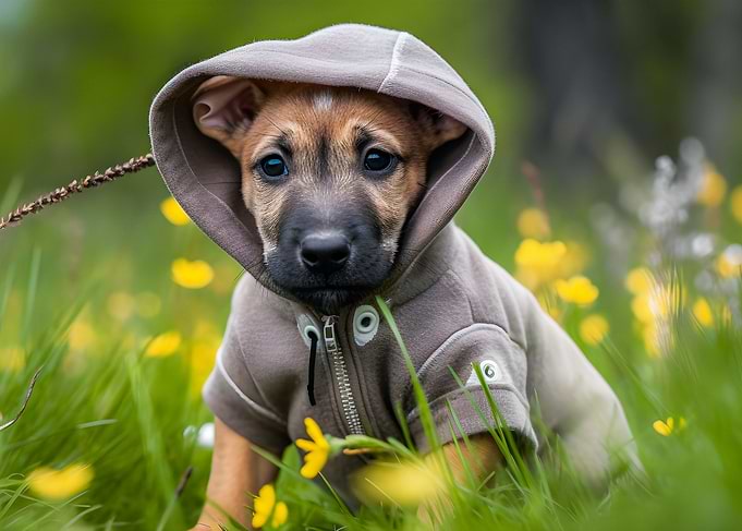 Puppy with a hoodie
