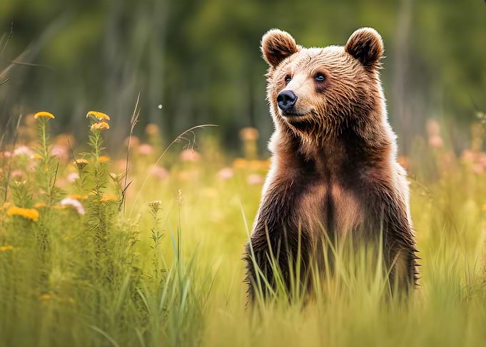 Grizzly bear in a meadow