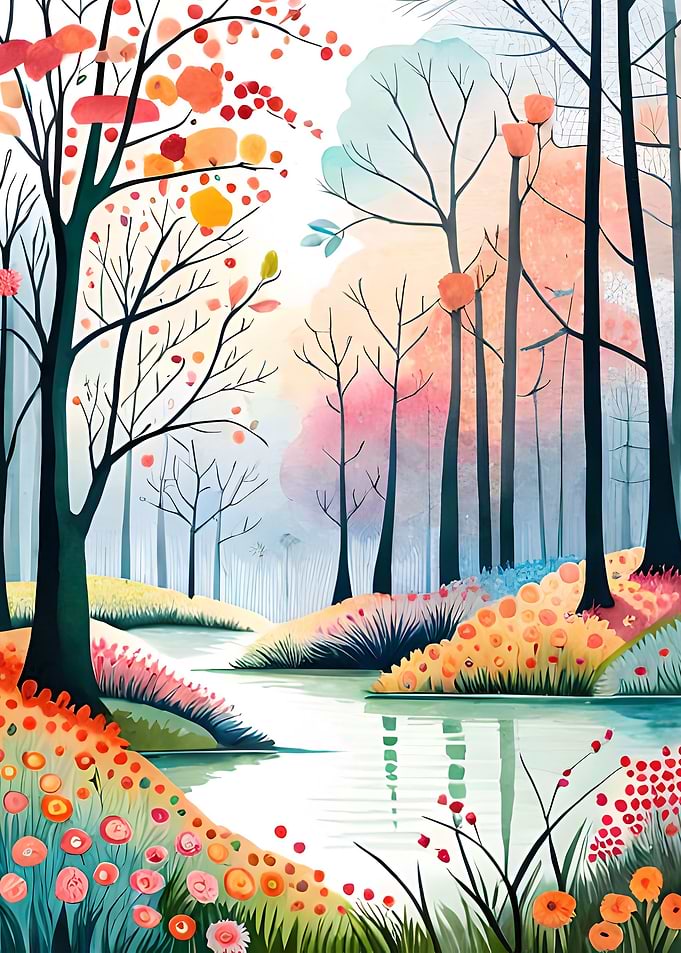 watercolor floral forest