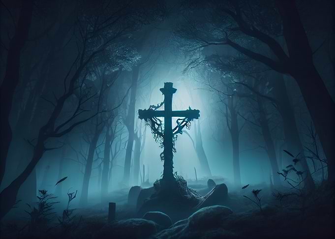 Scary cross in the woods