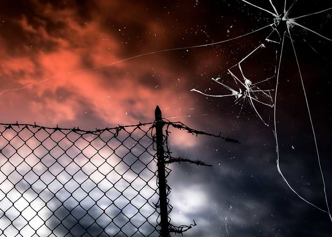 Fence broken glass sunset