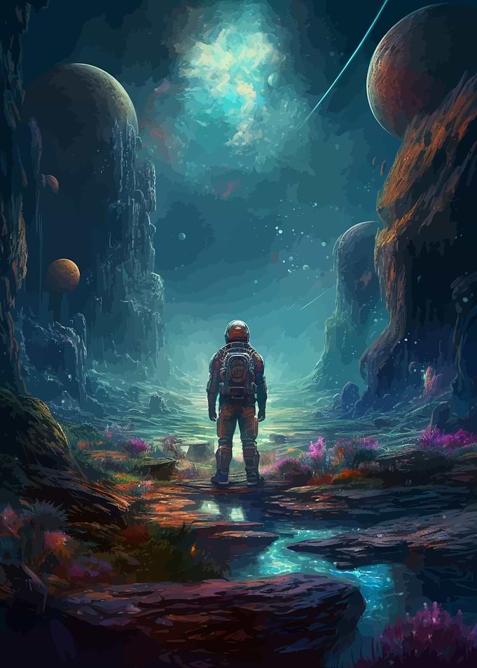 Astronaut Colorful Galaxy