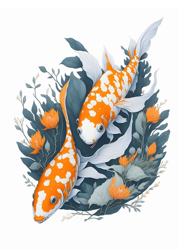 Aquatic Plant and Koi Fish