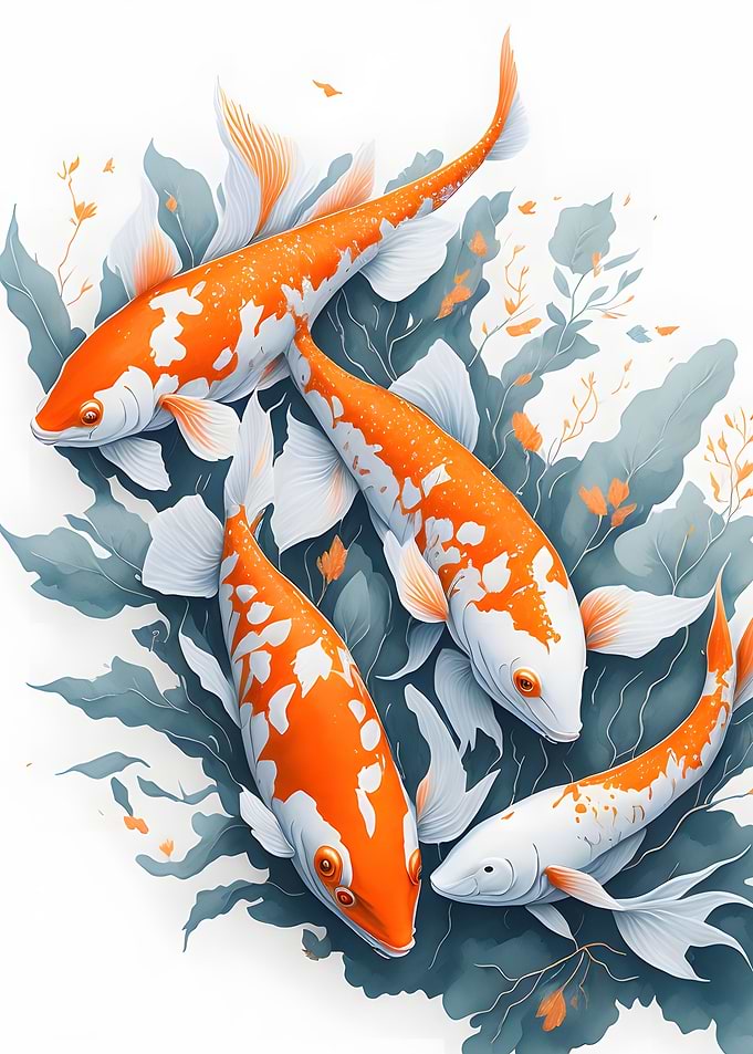 Four Koi Fish in Pond