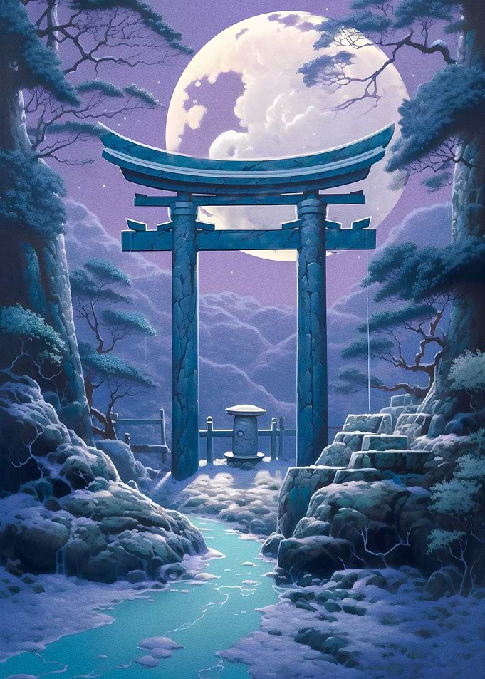 Torii gate in moonlight
