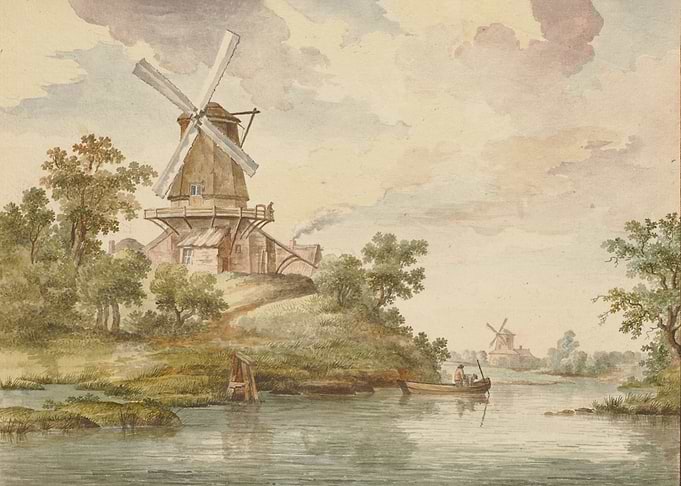 Small river with windmills
