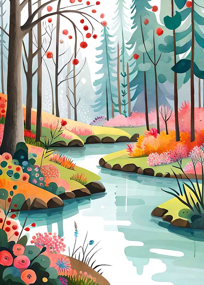 watercolor floral forest
