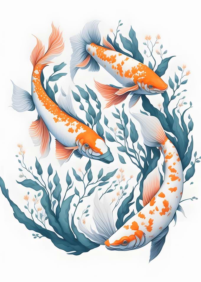 Koi Fish on Aquatic Plant