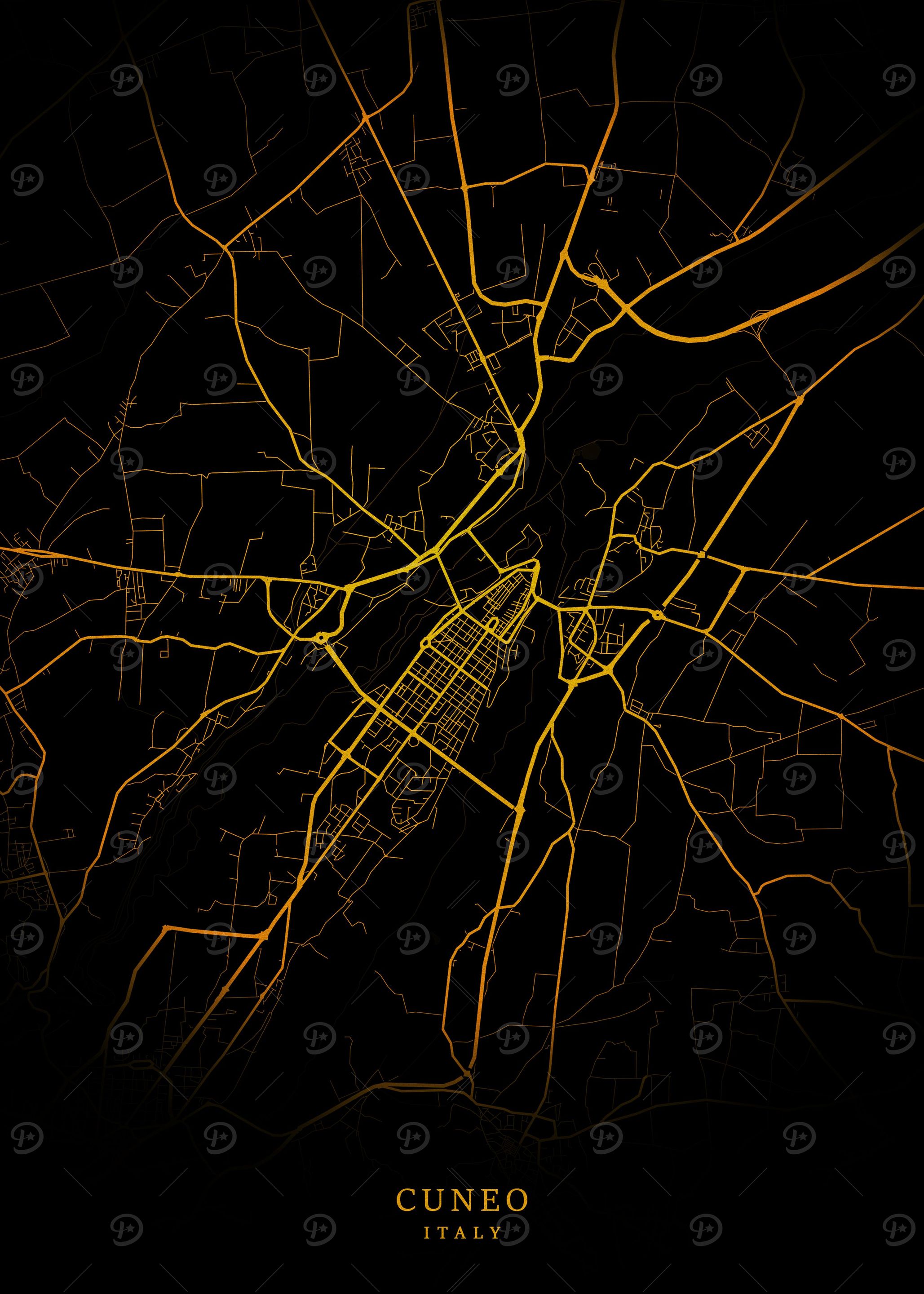 Cuneo City Map Gold