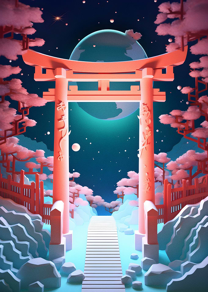 Torii gate in kirigami