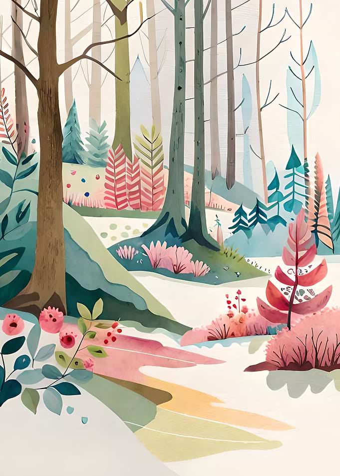 watercolor floral forest