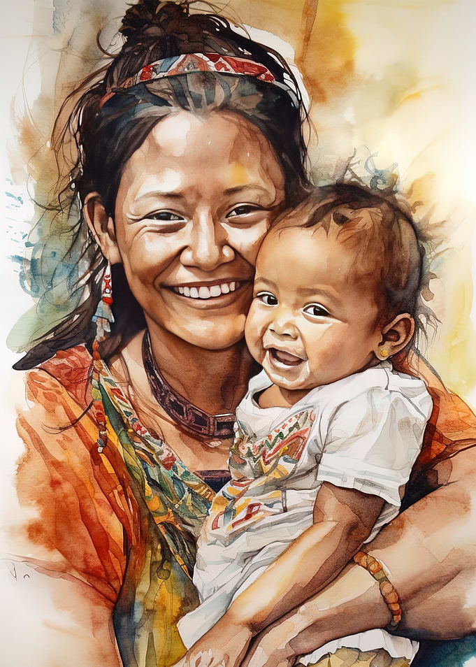 Mother and daughter smile