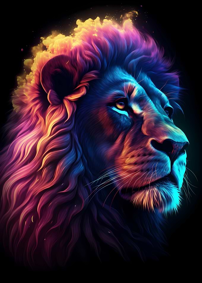 Neon Lion Head Portrait 9
