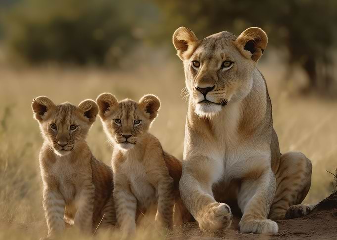 Lioness With Cubs