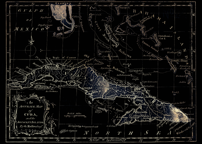 Cuba black old vintage map