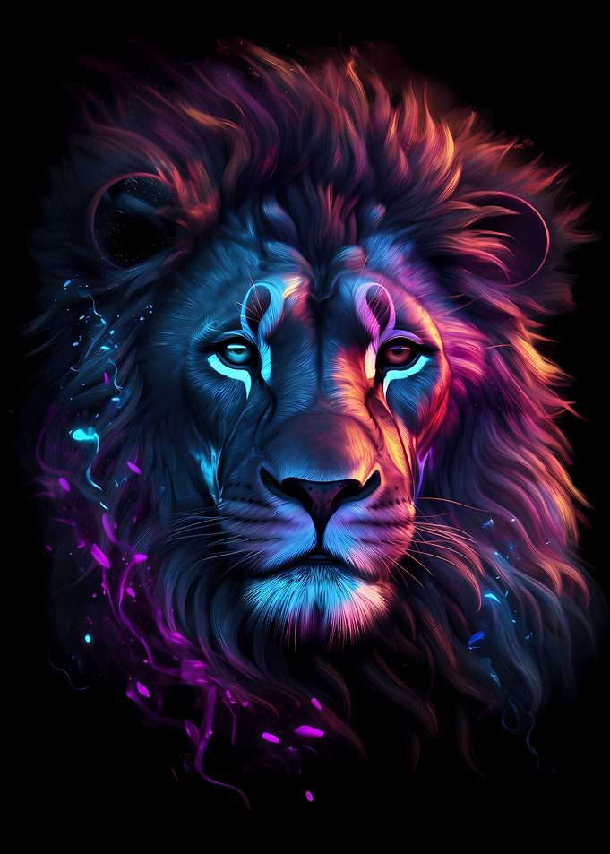 Neon Lion Head Portrait 3
