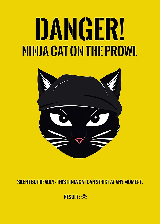 Danger Sign Ninja Cat Near
