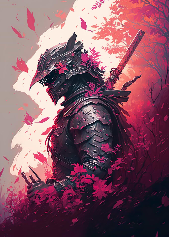 Samurai in Sakura Flowers