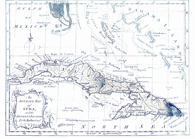 Cuba white and blue map