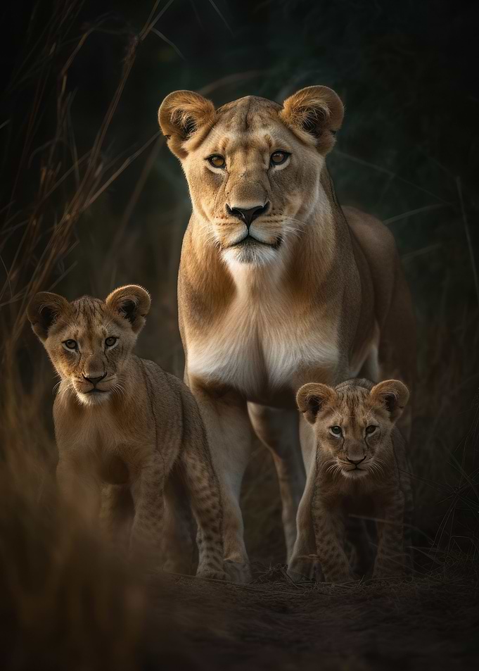 Lioness With Cubs
