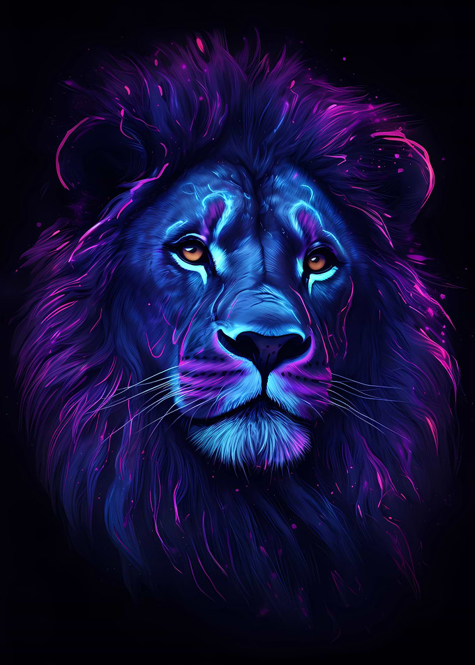 Neon Lion Head Portrait 2