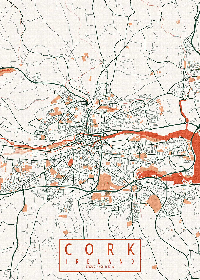Cork Map Ireland Bohemian