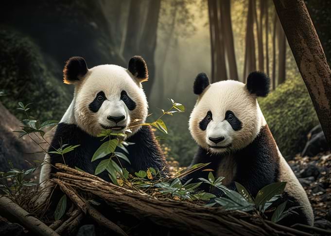 Panda bear eating bamboo