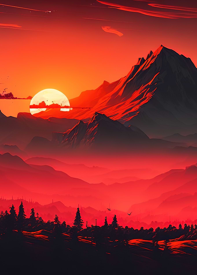 Sunset Mountian Red Moon