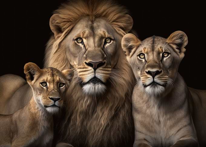 Lions family with cubs