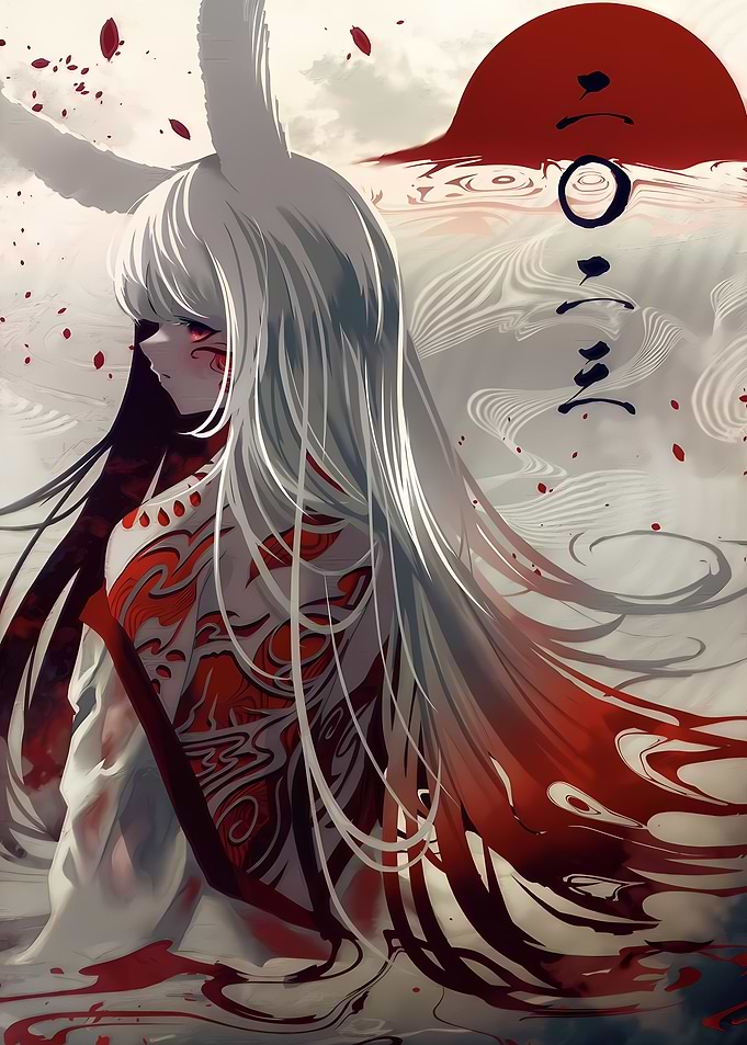 Anime Girl Tatoo Red Art