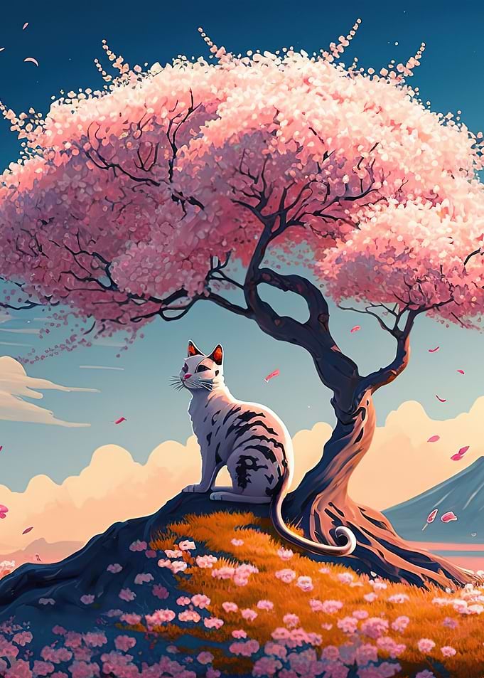 Cat Cherry Blossoms