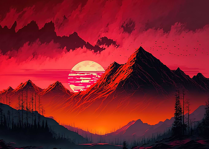 Sunset Mountian Red Moon