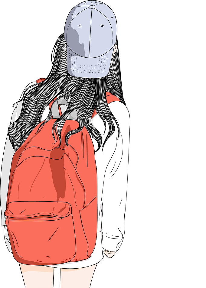 Red Backpack Girl Poster