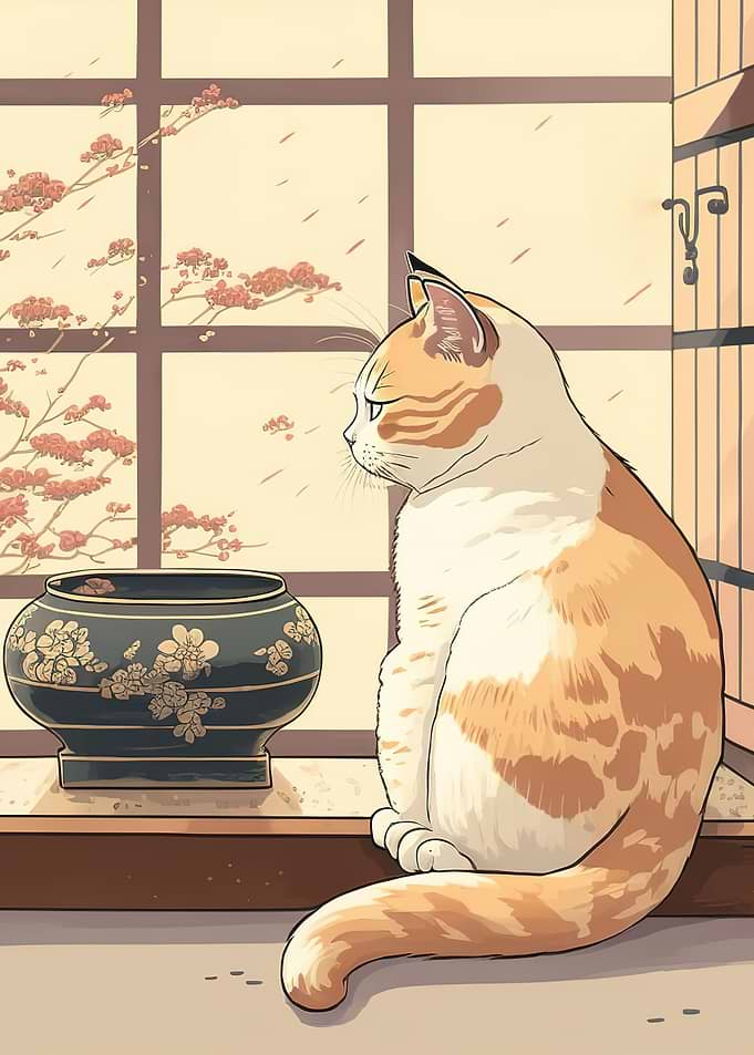 cat cherry blossoms
