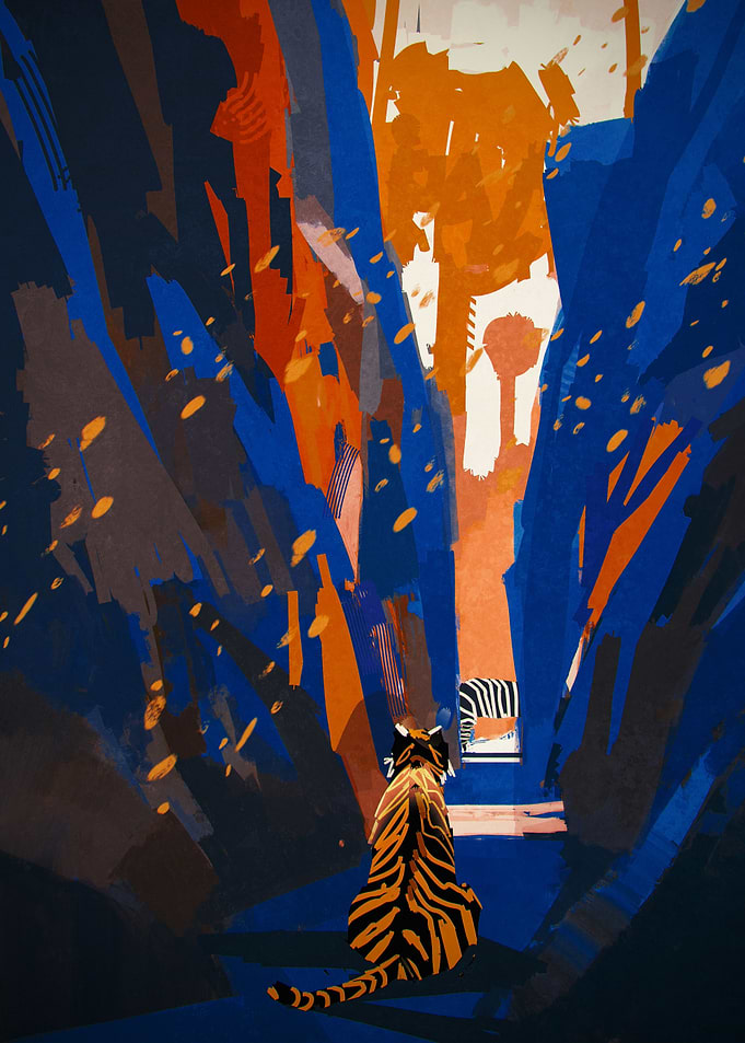 Tiger stalking in narrow