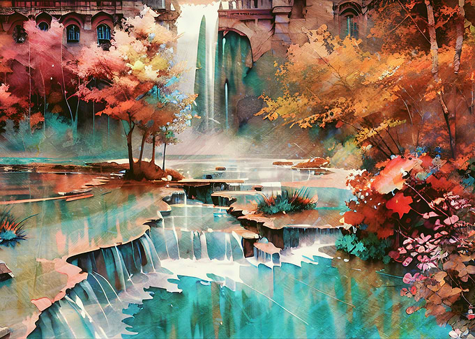 Waterfall in Watercolor