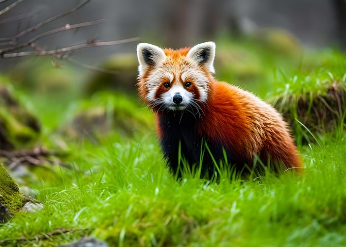 Red panda in the rain