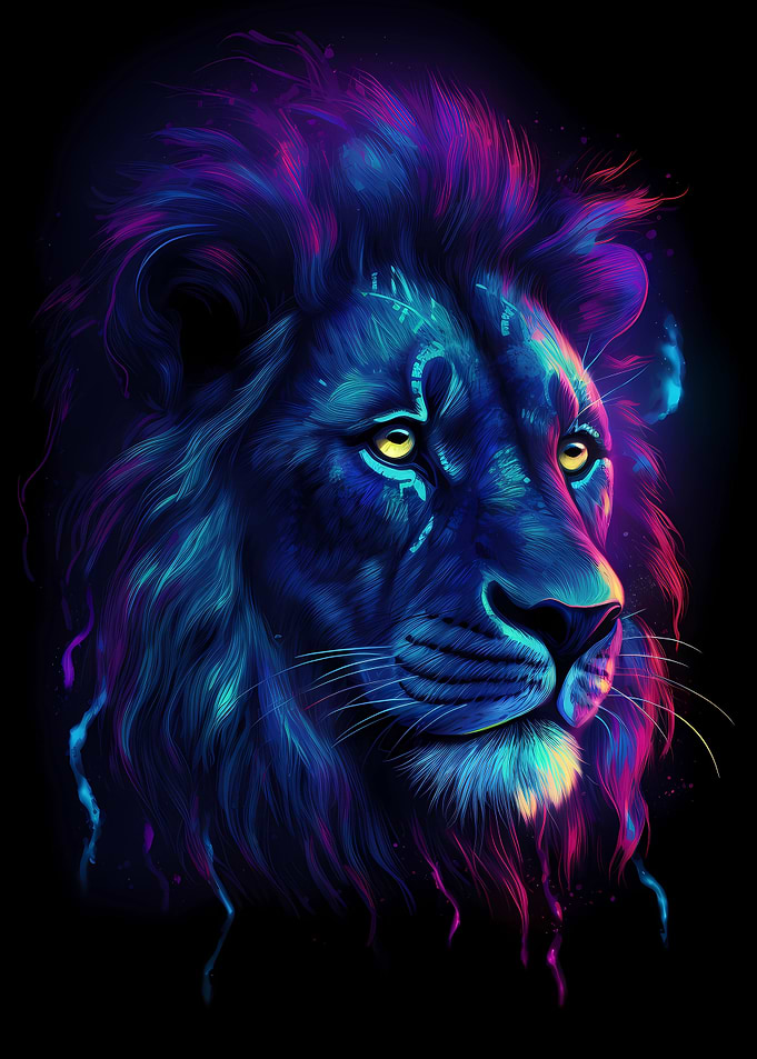 Neon Lion Head Portrait 10