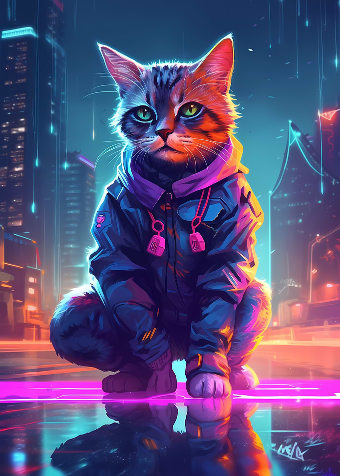 Cat Cyberpunk Neon Art