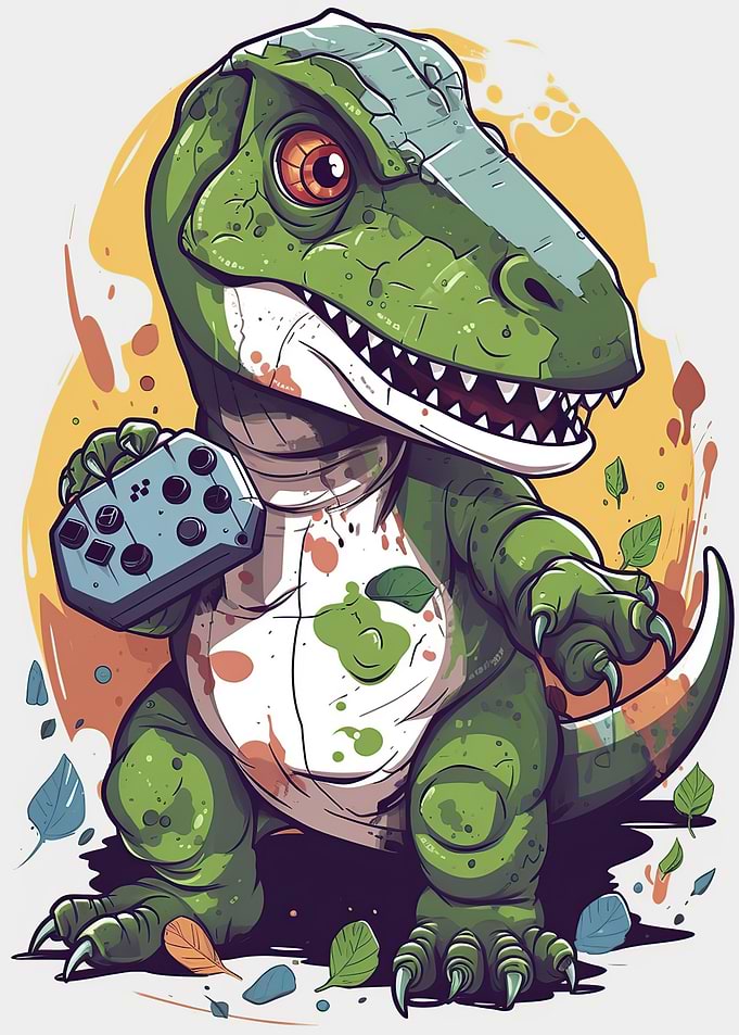 cute dinosaur gamer