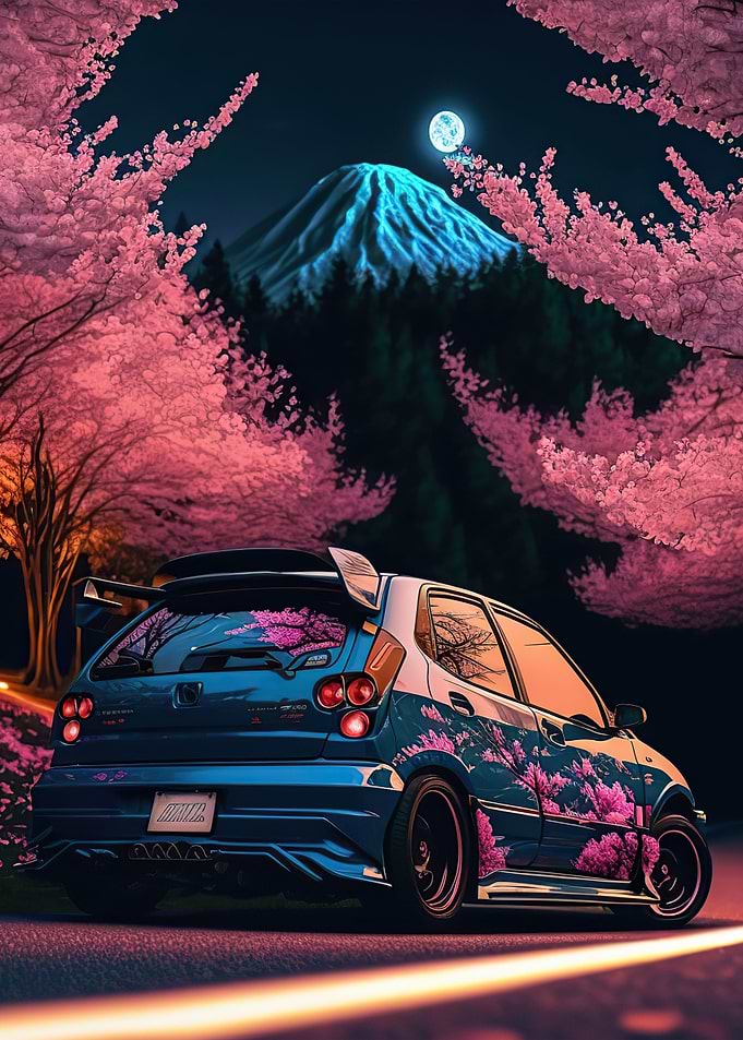 car cherry blossom japan