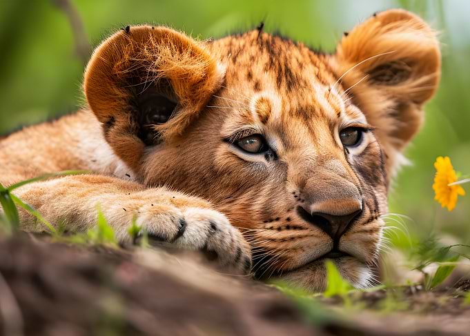 Relaxing lion cub