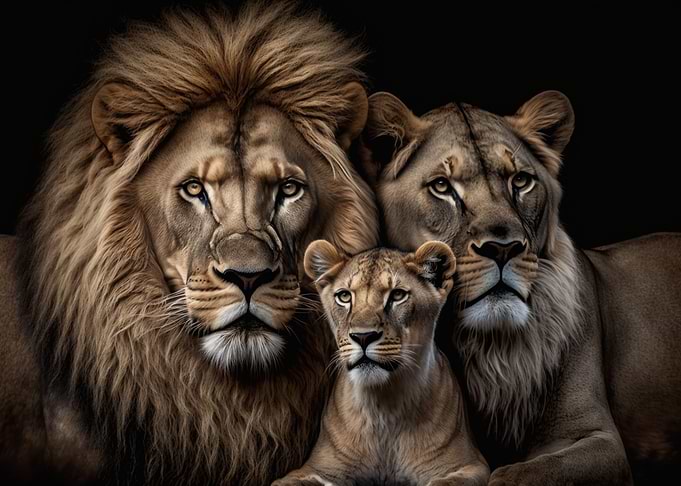 Lions family with cubs