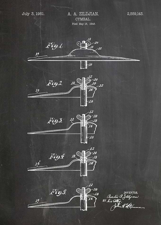 Cymbal drum patent 1951