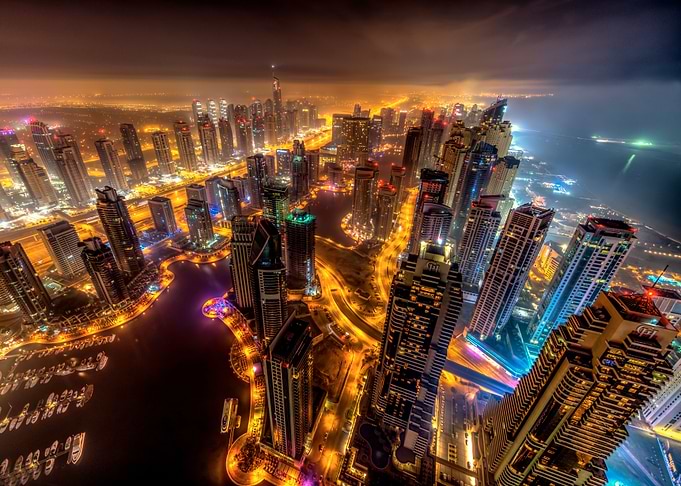 Dubai Skyline Night Above